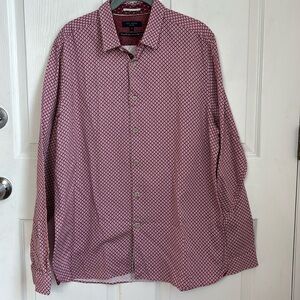 TED BAKER London red mix pattern button down shirt size 5 / size XL